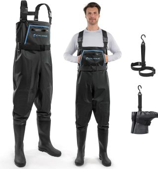 Calamus WaveWalker Fishing Waders for Men & Women, 100% Waterproof PVC Waders with Slip-Resistant Boots, Tear-Resistant Nylon